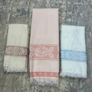 Vintage Cannon Fringe Bathroom Bath & 2 Hand Towels Set of 3